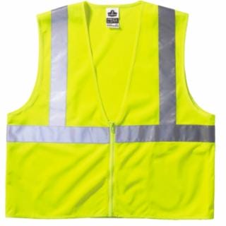 GloWear® Safety Vest, 8210Z, Mesh, Class 2, Type R, 2 in Reflective Tape, 2 Pockets, Zipper, 2X-Large/3X-Large, Lime