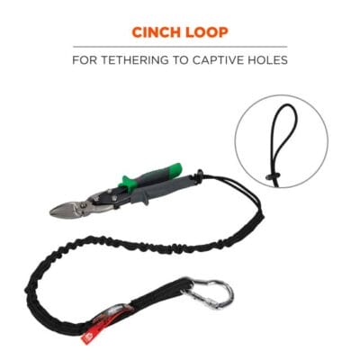 Ergodyne Squids 3100 Tool Lanyard, Carabiner and Cinch Loop, 10lbs, Black