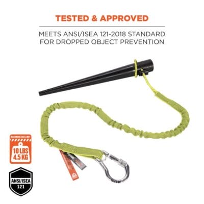 Ergodyne Squids 3100 Tool Lanyard, Carabiner and Cinch Loop, 10lbs, Lime