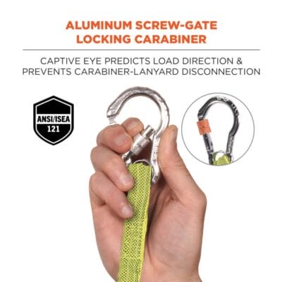 Ergodyne Squids 3100 Tool Lanyard, Carabiner and Cinch Loop, 10lbs, Lime