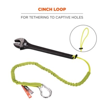 Ergodyne Squids 3100 Tool Lanyard, Carabiner and Cinch Loop, 10lbs, Lime