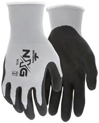 MCR Safety 9673 NXG® Work Gloves 13 Gauge Gray Nylon Black Nitrile Foam Coated Palm and Fingertips