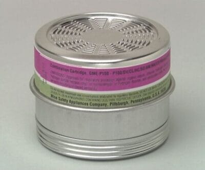 MSA 815182 Comfo Respirator Cartridge, Multigas P100 GME, OV/AM/CL/CD/FM/HC/HF/HS/MA/SD/Particulates, NIOSH Color Code Magenta/Olive
