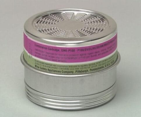 MSA 815182 Comfo Respirator Cartridge, Multigas P100 GME, OV/AM/CL/CD/FM/HC/HF/HS/MA/SD/Particulates, NIOSH Color Code Magenta/Olive