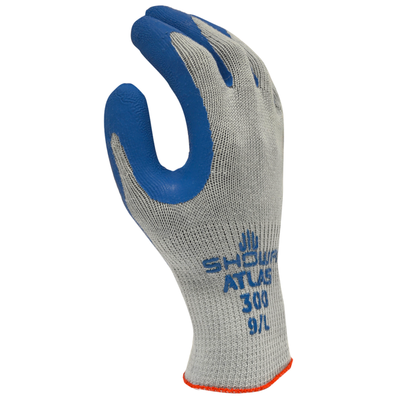 Showa ATLAS 300 General Purpose Latex Coated Fingers/Palm Gloves, Blue/Gray